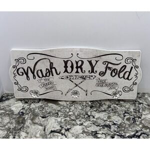 Wood Laundry Room Wall Mounted Decorative Sign Wash Dry Fold White Black